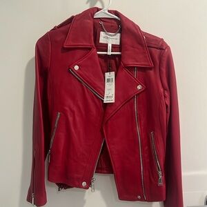 Red leather biker jacket from baby generation, new with tags never worn